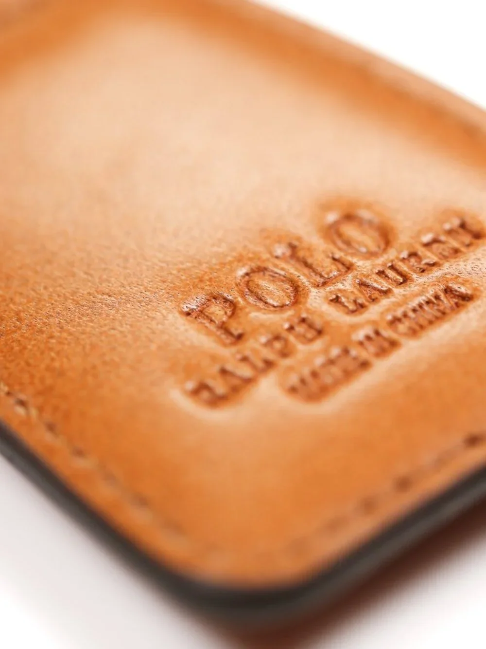 NWT Polo Ralph Lauren Embroidered Pony Brown Tan Leather Keychain Key Fob